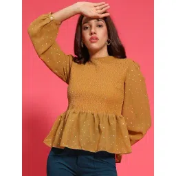 Oxolloxo Mustard Print Peplum Top-picture-24