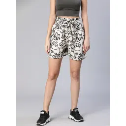 Oxolloxo Off White & Black Floral Print Shorts-picture-13