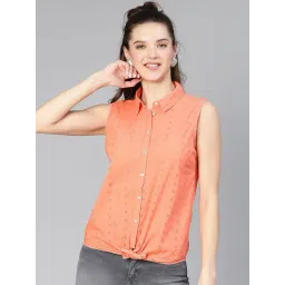Oxolloxo Orange Cotton Self Design Shirt-picture-40