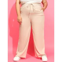 Oxolloxo Plus Size Beige Regular Fit Mid Rise Pants-picture-31