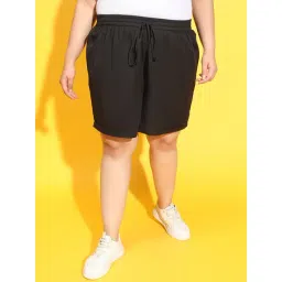 Oxolloxo Plus Size Black Regular Fit Mid Rise Shorts-picture-42