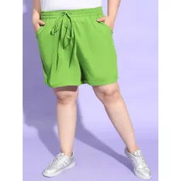 Oxolloxo Plus Size Green Regular Fit Mid Rise Shorts-picture-18