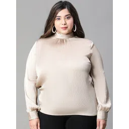 Oxolloxo Plus Size High Neck Pleated Top-picture-20