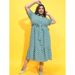 Oxolloxo Plus Size Printed Shirt Midi Dress-picture-28