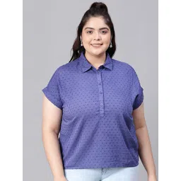 Oxolloxo Plus Size Self Design Extended Sleeves Cotton Shirt Style Top-picture-19