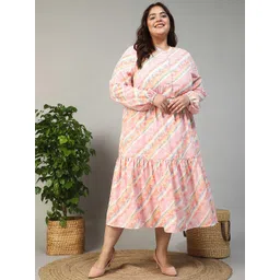 Oxolloxo Plus Size Striped Fit & Flare Midi Dress-image-46