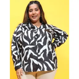 Oxolloxo Plus Size White & Black Printed Shirt-picture-42