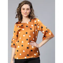 Oxolloxo Polka Dot Printed Bell Sleeves Satin Top-picture-11
