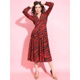 Oxolloxo Red & Black Printed Midi Dress-picture-25