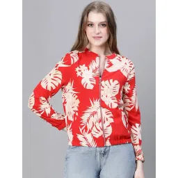 Oxolloxo Red & Cream Floral Print Na Bomber Jacket-picture-15