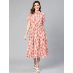 Oxolloxo Red & White Checks Shirt Dress-picture-46