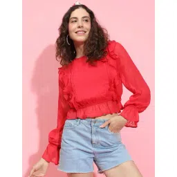 Oxolloxo Red Self Design Crop Top-picture-26