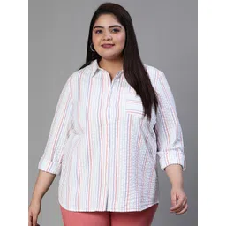 Oxolloxo Relaxed Striped Seersucker Cotton Casual Shirt-image-40