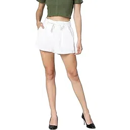 oxolloxo Stealed White Linen Blend Women Shorts-picture-26