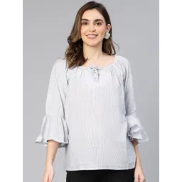 Oxolloxo Striped Bell Sleeved Organic Cotton Top-image-11