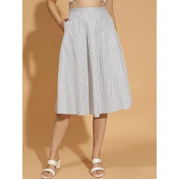 Oxolloxo Striped Cotton Flared Midi Skirts-image-6