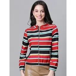 Oxolloxo Striped Lightweight Stand Collar Bomber Jacket-image-15
