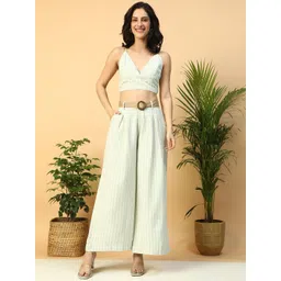 Oxolloxo Striped V Neck Crop Top With Palazzos Co-Ords-image-12