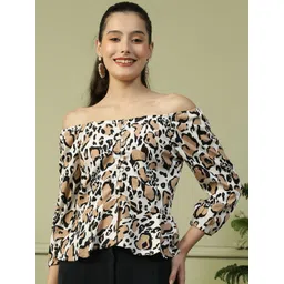 Oxolloxo Women Animal Printed Off-Shoulder Peplum Regular Top-picture-22