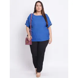 Oxolloxo Women Black & Black Regular Fit Solid Regular Trousers image 1