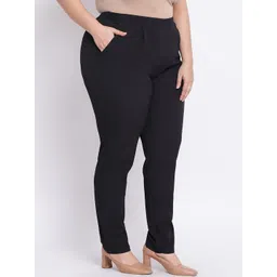 Oxolloxo Women Black & Black Regular Fit Solid Regular Trousers image 2