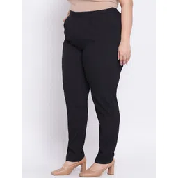 Oxolloxo Women Black & Black Regular Fit Solid Regular Trousers image 3