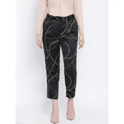 Oxolloxo Women Black & Gold-Toned Regular Fit Printed Regular Trousers-picture-39