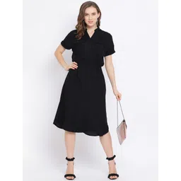Oxolloxo Women Black Solid Fit and Flare Dress-picture-29