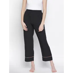 Oxolloxo Women Black Solid Satin Lounge Pants-picture-15