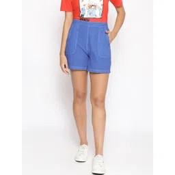 Oxolloxo Women Blue Solid Regular Fit Regular Shorts-picture-11