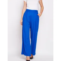 Oxolloxo Women Blue Solid Wide Leg Palazzos-picture-30