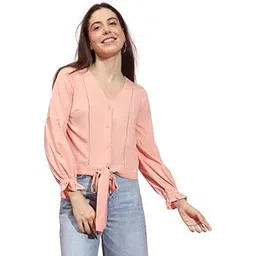 oxolloxo Women Button -Down Lace Detail Long Sleeve Tie -Knotted Polyester Top-picture-30