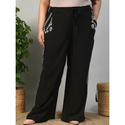 Oxolloxo Women Ethnic Motifs Embroidered Relaxed Fit Mid-Rise Regular Trousers-picture-21