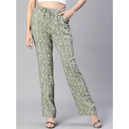 Oxolloxo Women Floral Printed Relaxed Loose Fit Easy Wash Trousers image 1