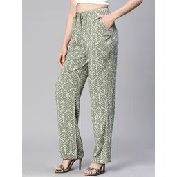 Oxolloxo Women Floral Printed Relaxed Loose Fit Easy Wash Trousers image 3