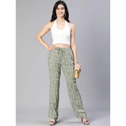 Oxolloxo Women Floral Printed Relaxed Loose Fit Easy Wash Trousers image 2