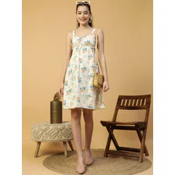 Oxolloxo Women Floral Printed With Tie-Up Cut Out A-Line Dress-picture-29