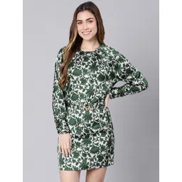 Oxolloxo Women Green Floral Satin Sheath Dress-picture-16