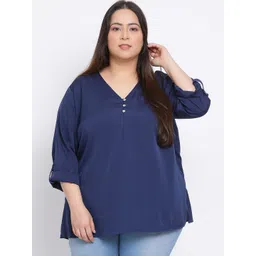 Oxolloxo Women Navy Blue Solid A-line top-picture-23