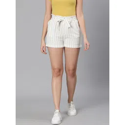 Oxolloxo Women Off White Striped Shorts-picture-10