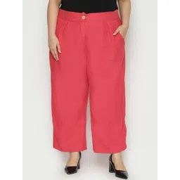 Oxolloxo Women Pink Solid Plus Size Pleated Trousers-picture-11