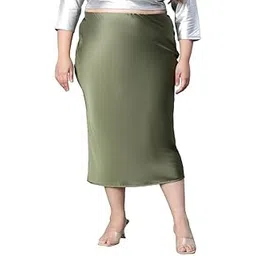 oxolloxo Women Plus Size Soild Elasticated Long Satin Skirt-picture-25
