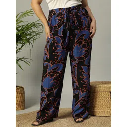 Oxolloxo Women Plus Size Upfront Floral Print Elasticated Rayon Pant-picture-34