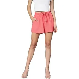 oxolloxo Women Regular Fit Cotton Solid Casual Coral Shorts-picture-36