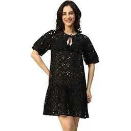 oxolloxo Women Round Neck Short Sleeve Above Knee-Length Cotton Schiffly Beachwear Dress-picture-26