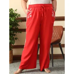 Oxolloxo Women Solid Embroidered Relaxed Fit Mid-Rise Mid-Rise Flat-Front Regular Trousers-picture-18