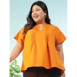 Oxolloxo Women Solid Pleated Mandarin Collar Top image 1