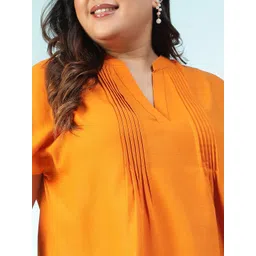 Oxolloxo Women Solid Pleated Mandarin Collar Top image 3