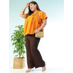 Oxolloxo Women Solid Pleated Mandarin Collar Top image 4