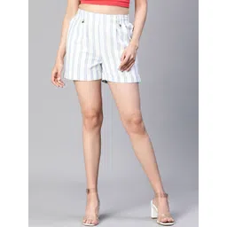 Oxolloxo Women Stripe Print Elasticated Buttoned Cotton Shorts-picture-37